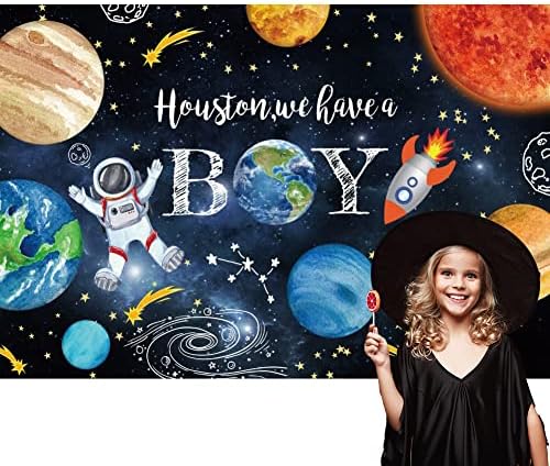 8x6ft Houston We Have a Boy Decorations Backdrop Baby Shower Party Outer Space Rocket Astronaut Planets Star Solar System Background Birthday Party Banner Polyester Fabric - Image 4