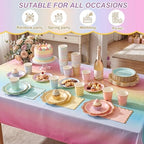 Yungyan 193 Pcs 48 Set Pastel Party Supplies, Gradient Rainbow Party Plates and Napkins Set with Tablecloth, Disposable Handle Teacups and Saucers for Birthday Wedding Bridal Shower Decorations - Image 5