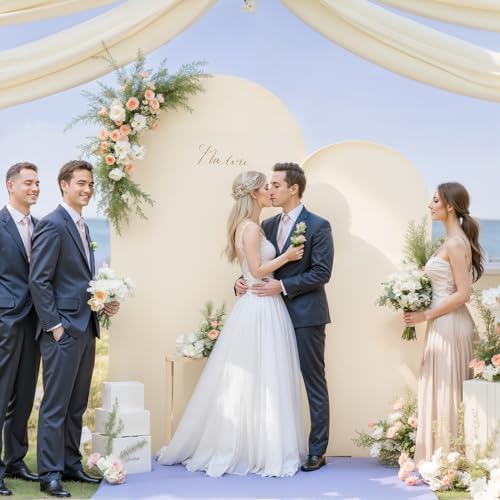 Beige Arch Backdrop Cover 7.2FT 6FT Spandex Arch Covers Stretchy Backdrop Set of 2, Double-Layer Wrinkle Free Wedding Arch Stand Cover Party Backdrop Curtains for Baby Shower Birthday Party Decoration - Image 4