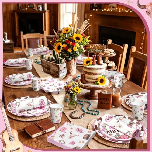 Pickmesh 250 Pcs Cowgirl Birthday Party Decoration Pink Plate Serve 50 - Image 5