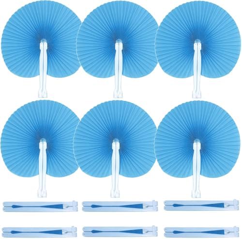 20 Pieces Blue Round Paper Fans by Bestage