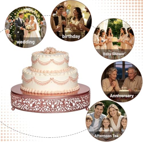 12 Inch Rose Gold Cake Stand, Round Metal Dessert Display with Ornate Filigree Lace, Dual‑Coated Premium Finish for Wedding, Anniversary & Elegant Home Decor - Image 5