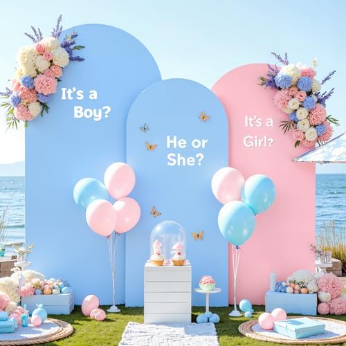 Pink and Blue Arch Backdrop Covers 6.6FT 7.2FT 8FT Gender Reveal Baby Shower Wedding Photo Bridal Shower Birthday Party Arch Covers Stretchy Backdrop Set of 3 Spandex - Image 3