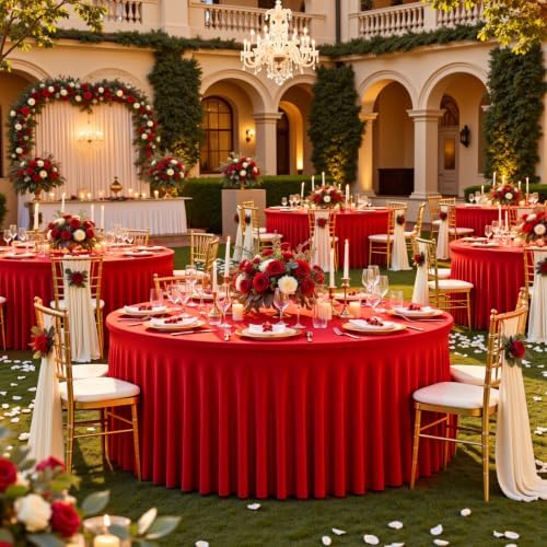 GALLETY 4 Pack Red Round Spandex Tablecloth for 5 FT Tables, Fitted Stretch Round Table Cover, 120 Inch Tablecloth for Wedding, Birthday, Christmas and Valentine’s Day Party - Image 6