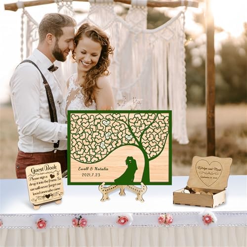 Personalized Tree of Life Wedding Guestbook Alternative with Wooden Heart Sign Custom Famliy Tree Wedding Drop Top Frame Rustic Wedding Decorations for Reception,C-Family Tree Guestbook-4 - Image 7