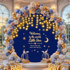 7.2 FT Navy Blue Round Backdrop Cover with Lights String for Circle Arch Stand Circle Backdrop Covers with LED Fairy Lights for Wedding Arch Baby Shower Birthday Party Photo Photography Background by Suppromo