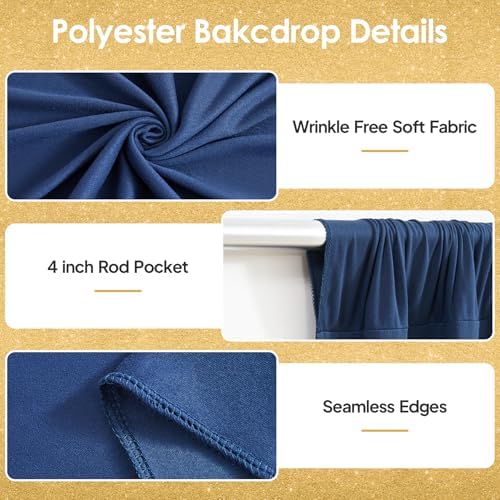 20x10ft Navy Blue Backdrop Curtains for Wedding Parties Wrinkle Free Blue Curtains Photo Backdrop Drapes for Photography Birthday Baby Shower Soft Fabric Party Backgournd for Photoshoot - Image 2
