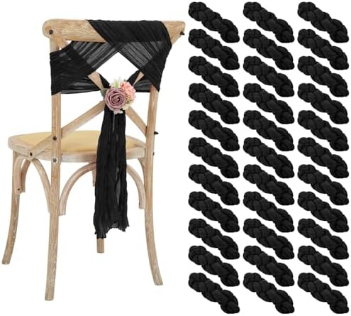 50 PCS Cheesecloth Chair Sashes Bows Wedding Aisle Decorations Chair Ribbon Ties Back Sash for Wedding Party Events Banquet Chair Cover Decoration (Black) by Lumaycens