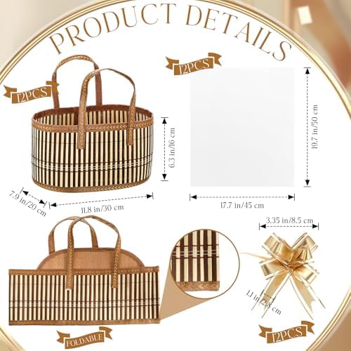 Reallnaive Baskets for Gifts Empty Sturdy Woven Bamboo Gift Basket with Gift Bags and Ribbons for Christmas Thanksgiving Birthday Mothers Day Housewarming Party Gift Wrapping, 12"x 8"x 6"(12 Set) - Image 2