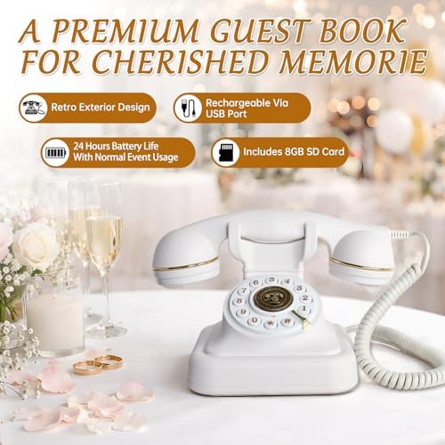 Audio Guest Book Wedding Phone with Signage, Vintage Voice Message Recorder Telephone with Premium Gift Box for Special Events,Bridal Shower,Birthday Party,Baby Shower,Anniversary - Image 4