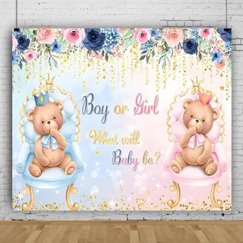10x8ft Gender Reveal Backdrop Boy or Girl Bear Gender Reveal Party Decorations Pink Or Blue Baby Shower Photography Background Cake Table Banner Studio Photo Booth Props by Lexfvpoo