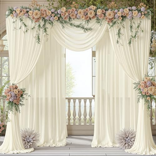30ft x 10ft Ivory Backdrop Curtain Drapes, Wrinkle-Free Sheer Chiffon Fabric Photo Background Panels for Wedding Arch Party Ceremony Stage Photography Decorations - Image 4