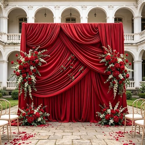 30ft x 10ft Red Backdrop Curtains, Wrinkle-Free Fabric Photo Background for Holiday Party Sale Promotion Retail Display Birthday Wedding Photography Video Backdrop Decorations by Gewonelife