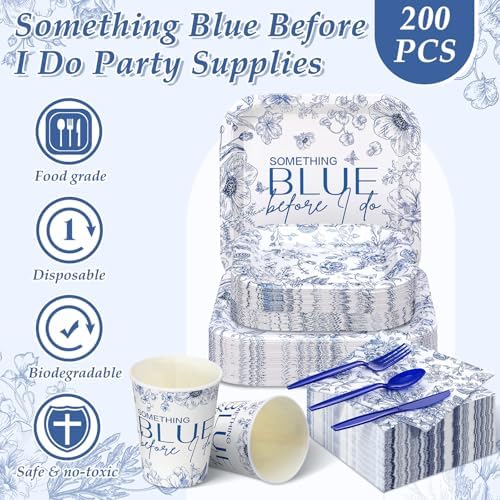 350 Pcs Something Blue Before I Do Paper Plates and Napkins Set - Image 5