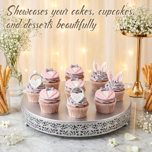 Wenqik 20 Inch Silver Cake Stand Metal Round with Cutter Spatula, Classic - Image 5