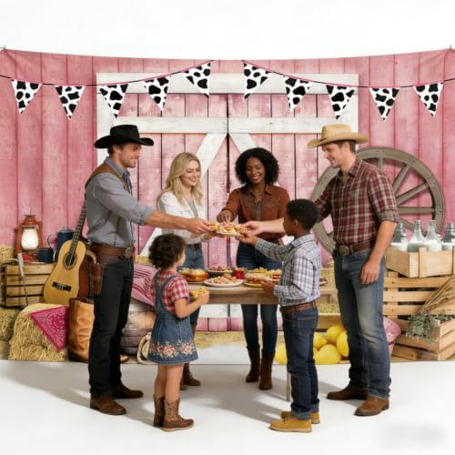 Pink Western Cowgirl Backdrop Size 10x8 Ft Rustic Wooden House Barn Design Party Banner Durable Polyester Photo Booth Background for Cowgirl Birthday & Farm Party Decorations Supplies - Image 4