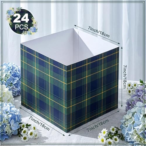Spiareal 24 Pcs Tartan Plaid Bear Baby Shower Centerpiece for Tables 7'' Green Blue Tartan Plaids Flower Boxes Vintage Birthday Party Decoration for Wedding Gender Reveal Party Supplies - Image 3