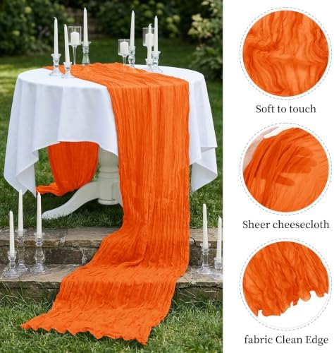 20 Pack Orange 17 x 108 Inch Cheesecloth Table Runner - Boho Gauze Sheer Fabric for Wedding Baby Shower Party Home Decor - Image 4
