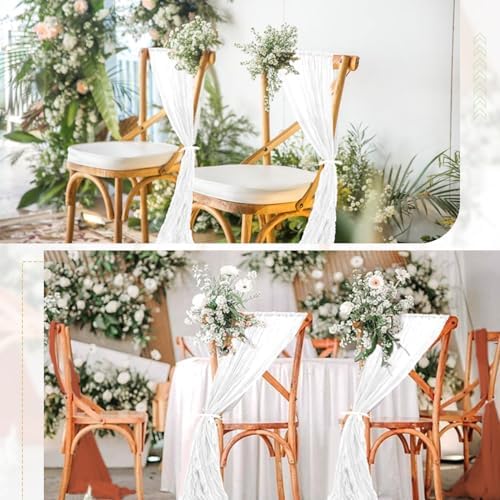 50 PCS Cheesecloth Chair Sashes Bows Wedding Aisle Decorations Chair Ribbon Ties Back Sash for Wedding Party Events Banquet Chair Cover Decoration (White) - Image 7