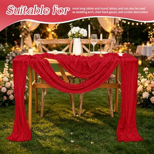 20 Pack Red Table Runner 17 x 108inch Cheesecloth Table Runner Rustic Boho Gauze Sheer Fabric Cheese Cloth Table Runners for Wedding Party Bridal Baby Shower Birthday Spring Table Decor - Image 5
