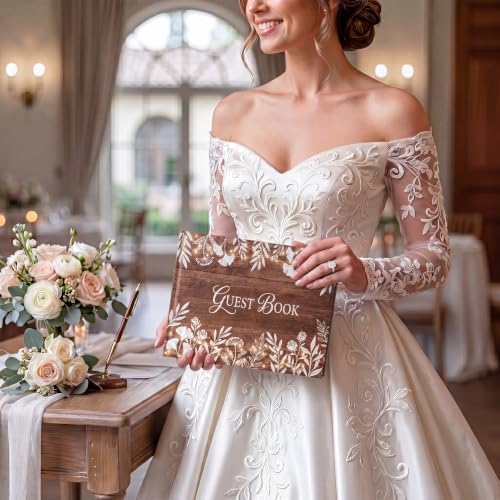 Wedding Guest Book and Vow Book Set Wood Grain Photo - Image 6