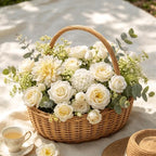 Artificial Flower Combo Box, Milk White Roses & Dahlias with Stems - Image 3