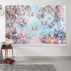 10x10ft Purple Butterfly Floral Garage Door Birthday Decorations Cover Elegant Flowers Background for Girls Princess Butterfly Baby Shower Party Decor Backdrop Outdoor Indoor Photo Wall Background - Image 3