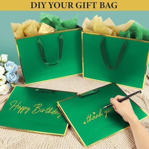 Addblu 24 Pack Green Large Gift Bags with Handles & 72 Tissue Papers - Image 5