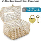 MDLUU Large Wedding Card Box, Treasure Chest Wedding Money Holder with Heart Shaped Lock, Crystal Bead Card Receiving Box for Wedding, Reception, Birthday Party - Image 4