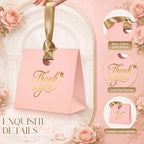 Feifeiya 30 Pcs Thank You Gift Bags with Ribbon Handles 7.87 x 3.54 x 7.09 Inch Paper Candy Gift Bags with Gold Foil Printed for Appreciation Birthday Wedding Bridal Baby Shower Party Favors(Pink) - Image 3