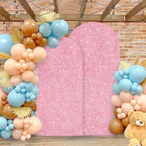 MODFUNS 4ft 5ft 6ft Sequin Payette Arch Cover Set of 3 Pink Gold Sequins Arch Covers Spandex Arch Stand Cover Fitted Round Top Arch Cover Elegant Stretchy Cover for Wedding Party Decoration - Image 5