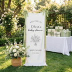 Welcome To Sage Green Botanical Minimalist Baby Shower Satin Welcome Banner by Custom