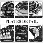 Funnymoom 452 Pcs Retirement Party Decorations Supplies Set Include Black and Silver Retirement Paper Plates Napkins Cups Tablecloth Cutlery Straws for Men Women Say Goodbye Party - Image 2
