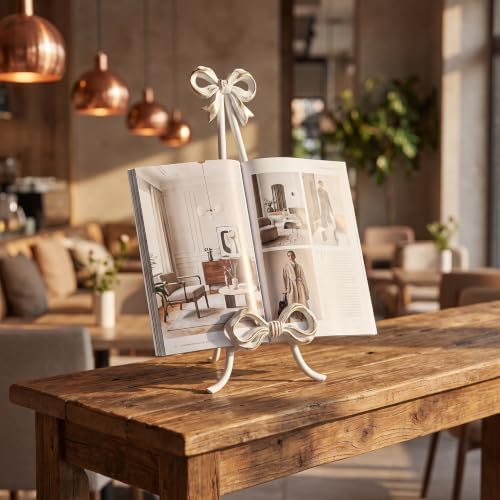 ARTIBETTER Bow Plate Stands Metal Cookbook Display Easel with Foldable Leg - 16" Tall White Decorative Platter Holder for Kitchen Table Centerpiece Birthday Baby Shower Wedding - Image 7