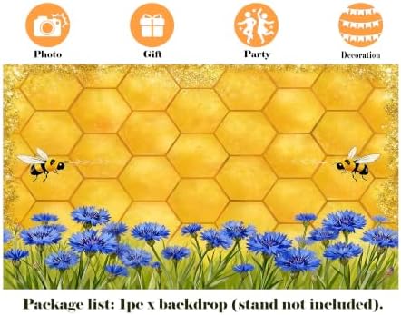 8X6ft Fabric Honeycomb Bee Cornflower Backdrop for Garden Party Decorations Tapestry, Wedding Baby Shower Wall Decor, Photography Background for Photo Studio Props - Image 2