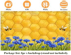 10X5ft Fabric Honeycomb Bee Cornflower Backdrop for Garden Party Decorations Tapestry, Wedding Baby Shower Wall Decor, Photography Background for Photo Studio Props - Image 2