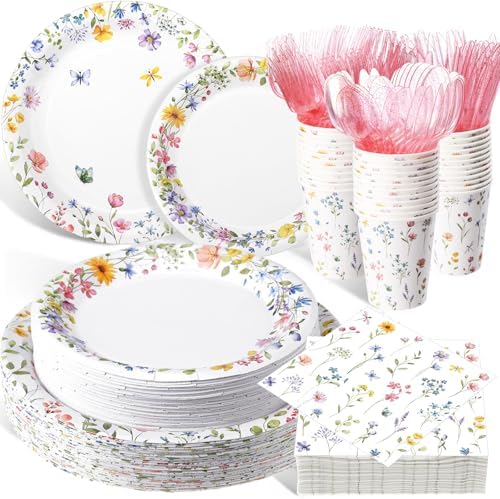 Pickmesh 400 Pcs Wildflower Party Supplies Paper Plates Napkins Serve 50 by Pickmesh