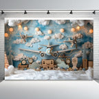 12x6ft Vintage Airplane Photography Backdrop Blue Sky White Clouds Retro Aircraft Theme Background for Newborn Baby Shower Banner Boys Birthday Party Photoshoot Studio Photo Booth Props - Image 4
