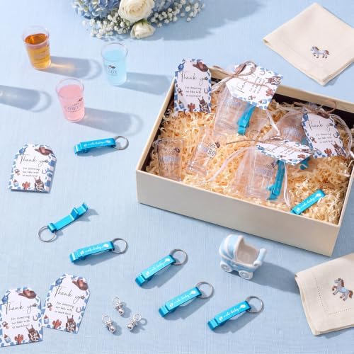50 Sets Baby Shower Favors Shot Glasses Keychain Gifts, Cowboy, Blue - Image 5