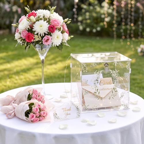 Junkin Acrylic Wedding Card Box with Lock, Clear Large Money Envelope Box - Image 5