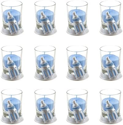 Lunaura Baby Keepsake - Set of 12 Boy Baby Bottle Glass Votive Candle Set Favors - Blue - Image 3