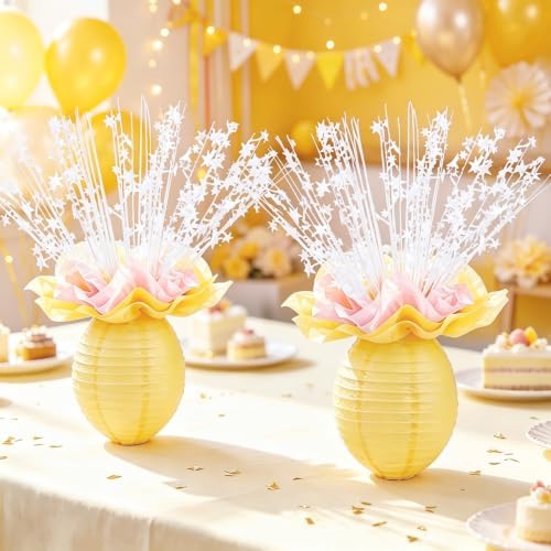 6 Set Lemon Paper Lanterns Table Centerpieces Decor Pink Yellow - Image 4