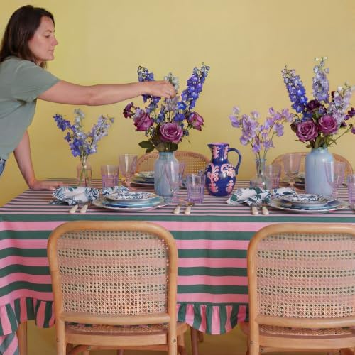 Tudomro Striped Tablecloth, Rectangle, Pink, Grass Green, 84'' X 60'' - Image 4