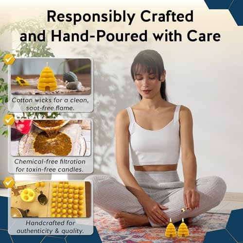 Alternative Imagination Beehive Votive Candles - 12 Pack of Hand Poured Pure Beeswax Candles with Cotton Wicks - Unscented, Non-Toxic, Eco-Conscious Bee Decor and Natural Gifts for Home or Events - Image 5