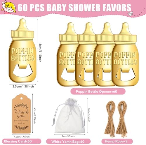 60 Pieces Baby Bottle Openers, Poppin Bottle Design for Baby Shower Favors with Thank You Gift Tag Card in Bulk - Image 3