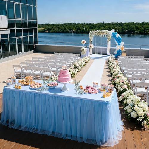 1-Pack Blue 2-in-1 Tulle Tablecloth for 5-Foot Rectangular Table - Image 3