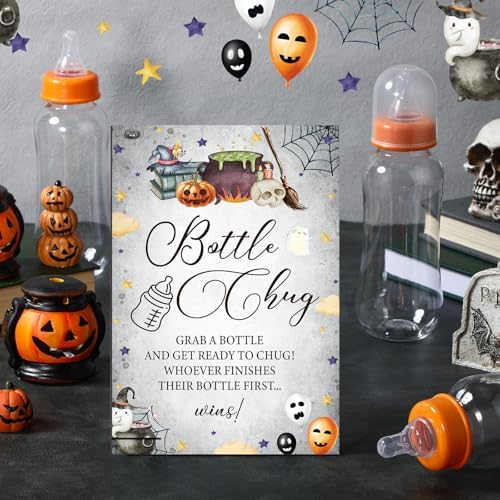 Trelaco 12 Pcs Halloween Baby Shower Game Bottle Chug Wooden Sign - Image 2