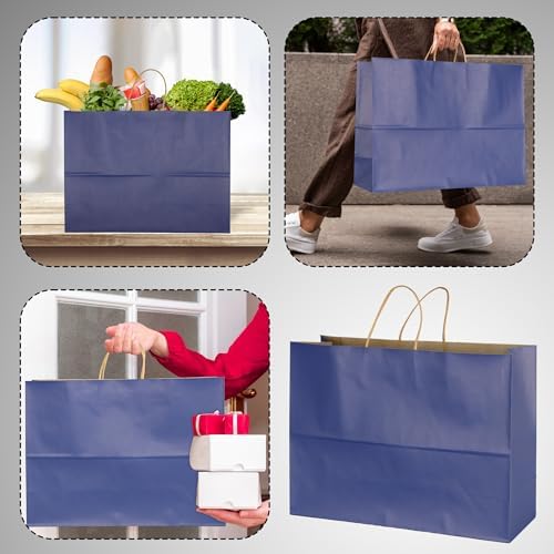BLEWINDZ 70Pcs Large Paper Bags with Handles, 16x6x12 Inches Dark Blue Paper Shopping Bags for Small Business, Large Kraft Gift Bag Bulk for Grocery Mechandise Retail - Image 3