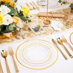 WELLIFE 300Pcs Clear Gold Dinnerware, Clear and Gold Plates Heavy Duty, Including 50 Dinner and 50 Dessert Plates, 50 Cups, 50 Silverware - Image 6