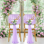 QueenDream Light Purple Wedding Chair Sashes 16 Pieces Wedding Aisle Chair Decorations Long Sheer Church Draping Fabric Chair Covers Bulk with Artificial Eucalyptus - Image 6
